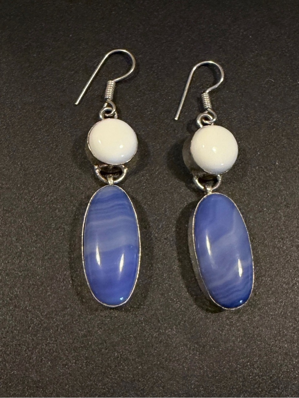 Sterling Silver Handmade Earrings with Blue Lace stone